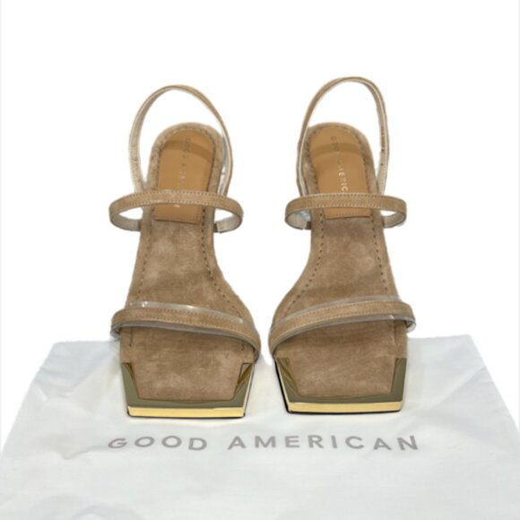 Good American Suede Beige Square Toe Heel Size 5 - Picture 4 of 10